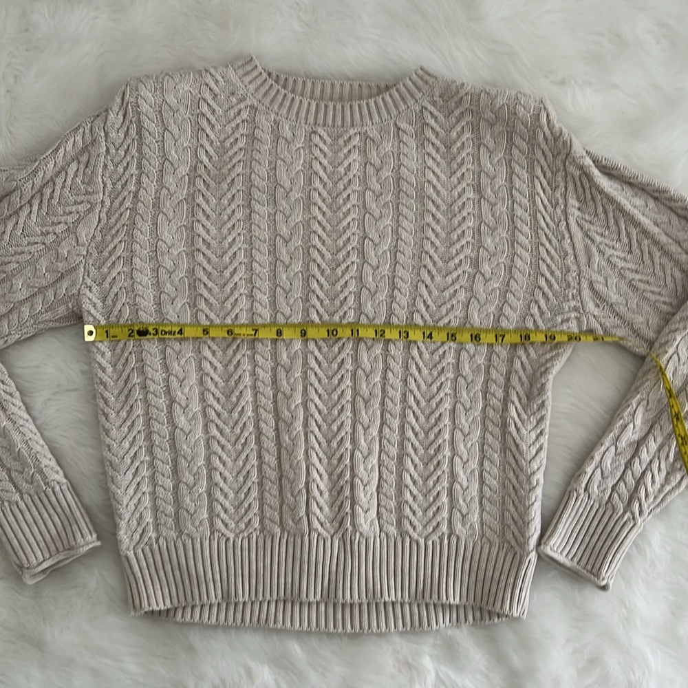 Evereve Alexis Strong Shoulder Cable Pullover- Cream - Size Large - Picture 7 of 8